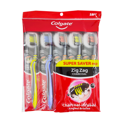 COLGATE Toothbrush Zig Zag Charcoal Bristles (Soft) 5s
