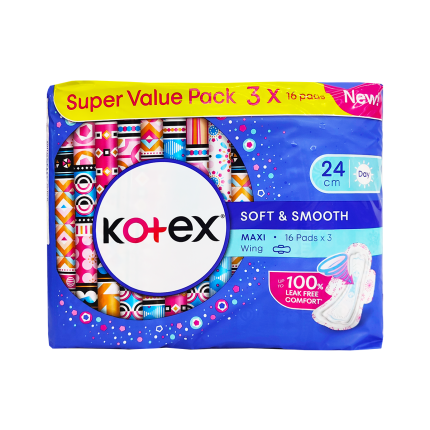 KOTEX Soft and Smooth Maxi Wing 24cm 3x16s