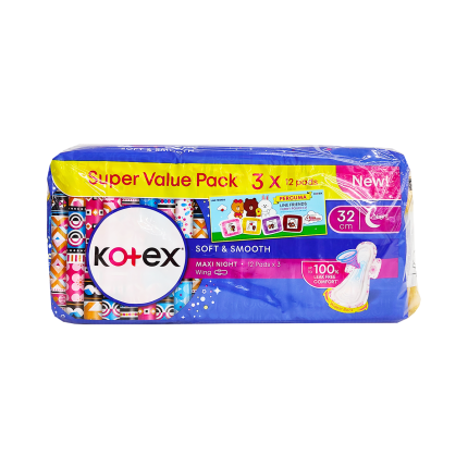 KOTEX Soft and Smooth Overnight Wing 32cm 3x12s