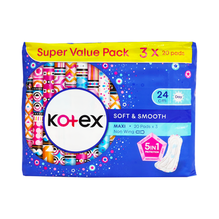 KOTEX Soft and Smooth Maxi Non Wing 24cm 3x20s