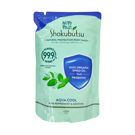 SHOKUBUTSU Natural Protection Body Wash Aqua Cool with Peppermint &amp; Menthol Refill 800g