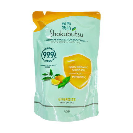 SHOKUBUTSU Natural Protection Body Wash Energize with Yuzu Refill 800g