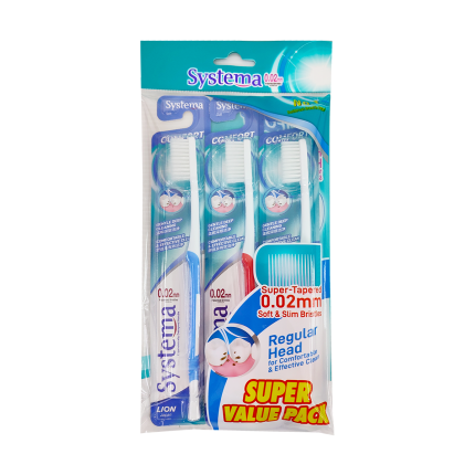 SYSTEMA Toothbrush Regular Head 0.02mm Soft &amp; Slim Bristles 3s