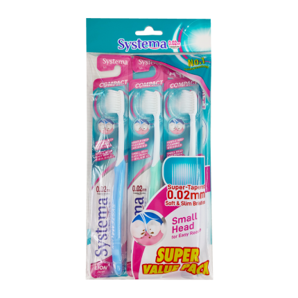 SYSTEMA Toothbrush Small Head 0.02mm Soft &amp; Slim Bristles 3s