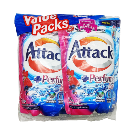 ATTACK Detergent Liquid Perfume Fruity Refill 2s x 1.4kg