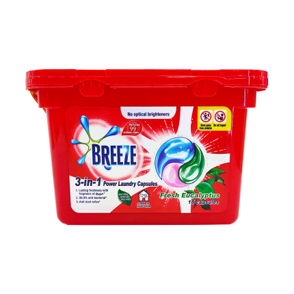 BREEZE 3in1 Power Laundry Capsules Fresh Eucalyptus 18x10.5g