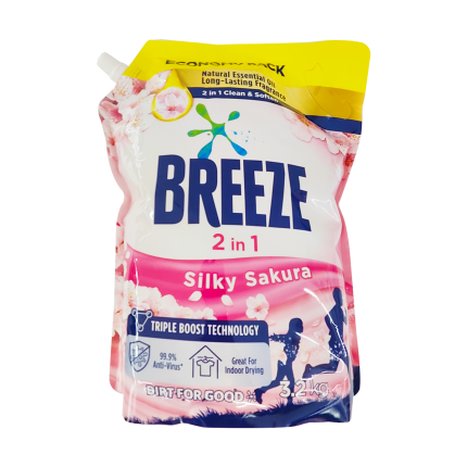 BREEZE Liquid Detergent 2in1 Silky Sakura Refill 3.2kg